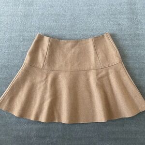 Land's End Skirt Women 12P Camel Beige Wool Peplum Academia Flare Preppy Office